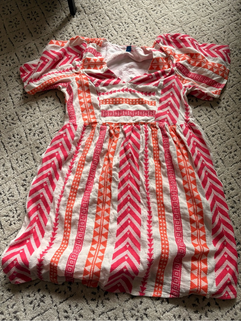 Old Navy Pink & Orange Patterned Puff-Sleeve Mini Dress